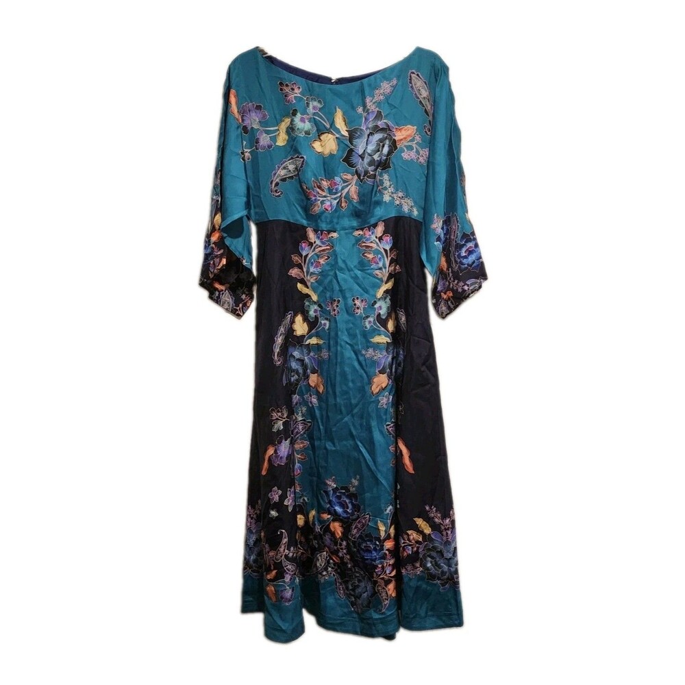 Johnny Was Saraphina Midi Dress Stevies Garden Teal Floral Small NWT